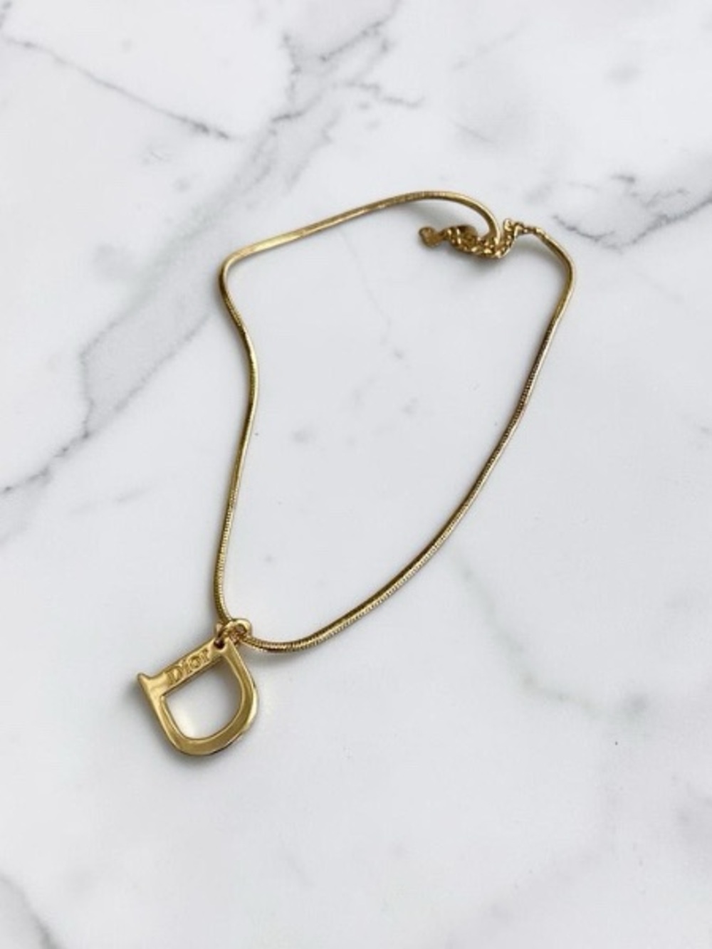 Christian Dior Vintage Gold 'D' Logo Charm Snake Chain Bracelet